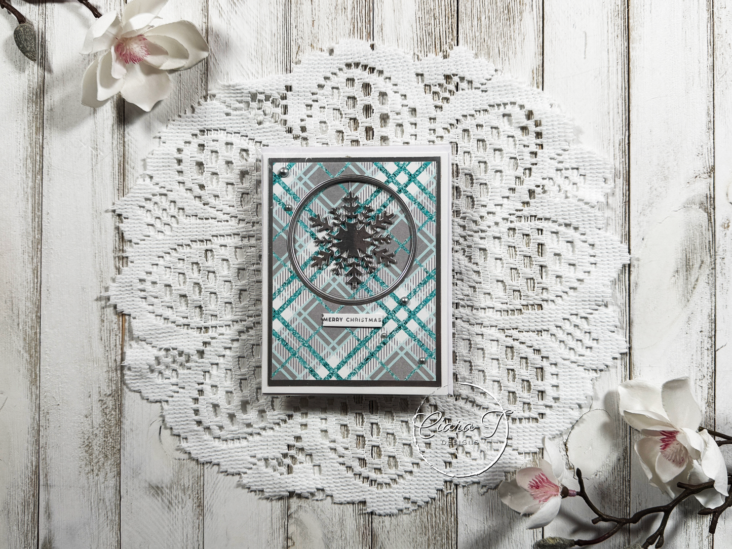 Teal Snowflake Spinner Christmas Card