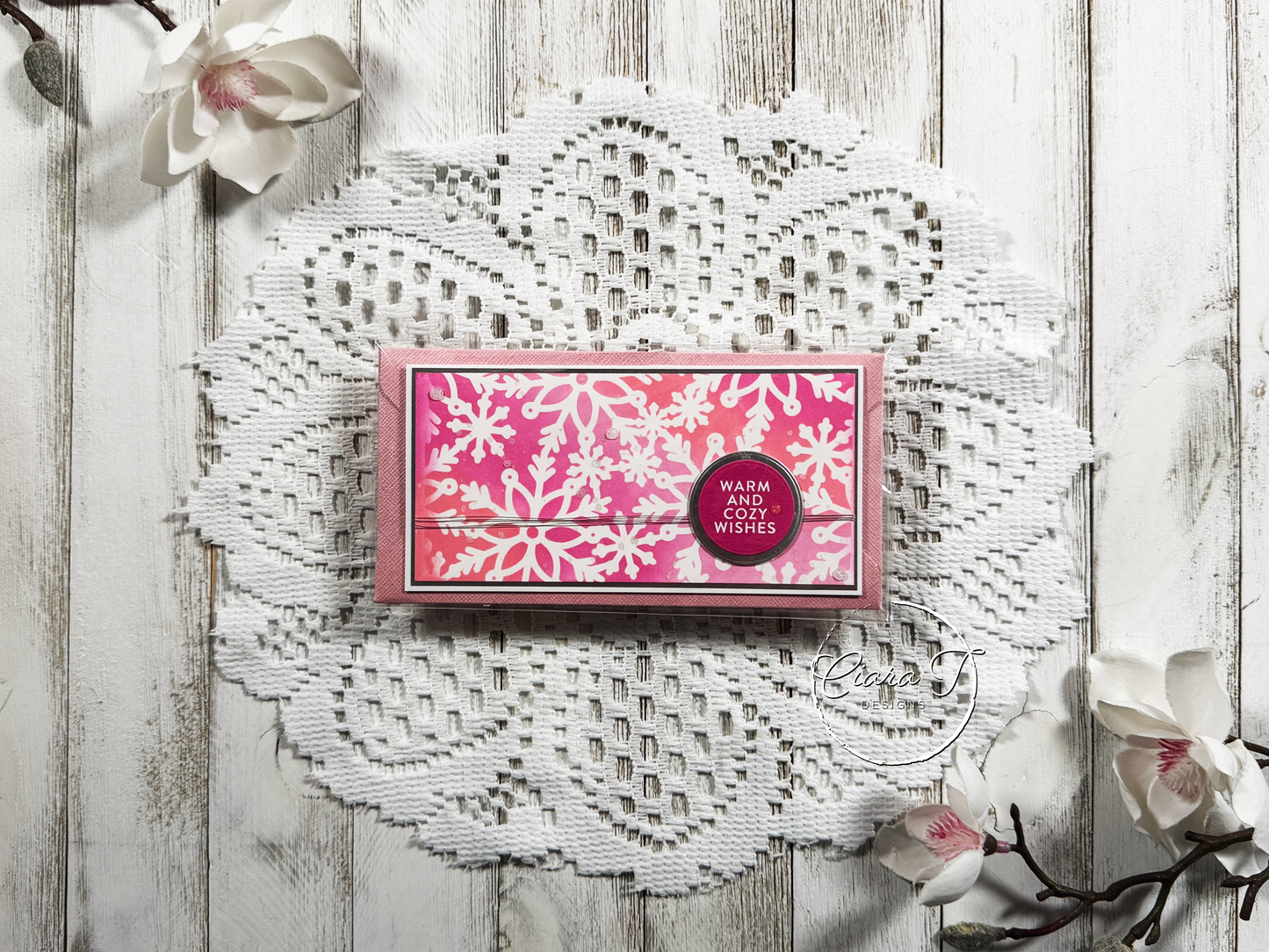 Ink-Blended Pink Christmas Mini Slimline Card