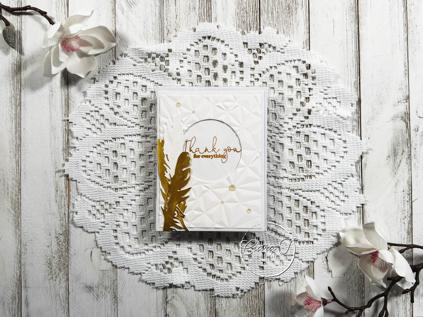 White & Gold Thank You Card