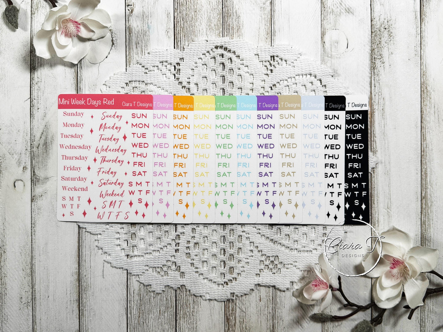 Mini Rainbow Coloured Week Days Sticker Sheet