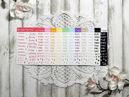 Mini Rainbow Coloured Week Days Sticker Sheet