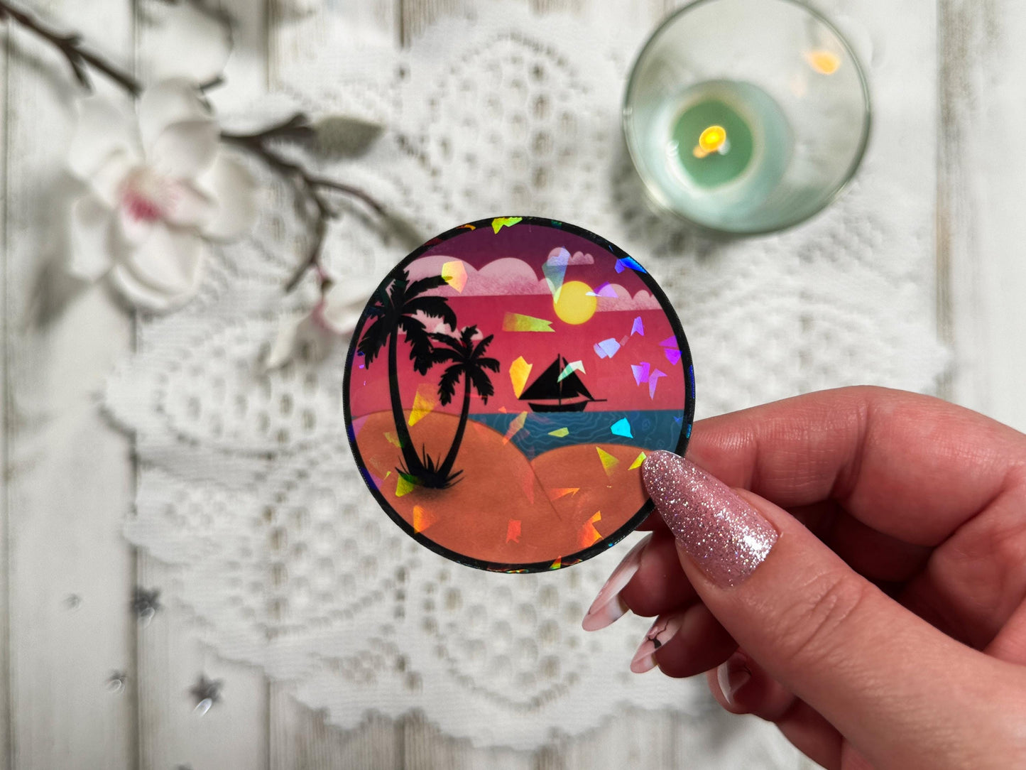 Beach Bum Die-cut Sticker with Black Border