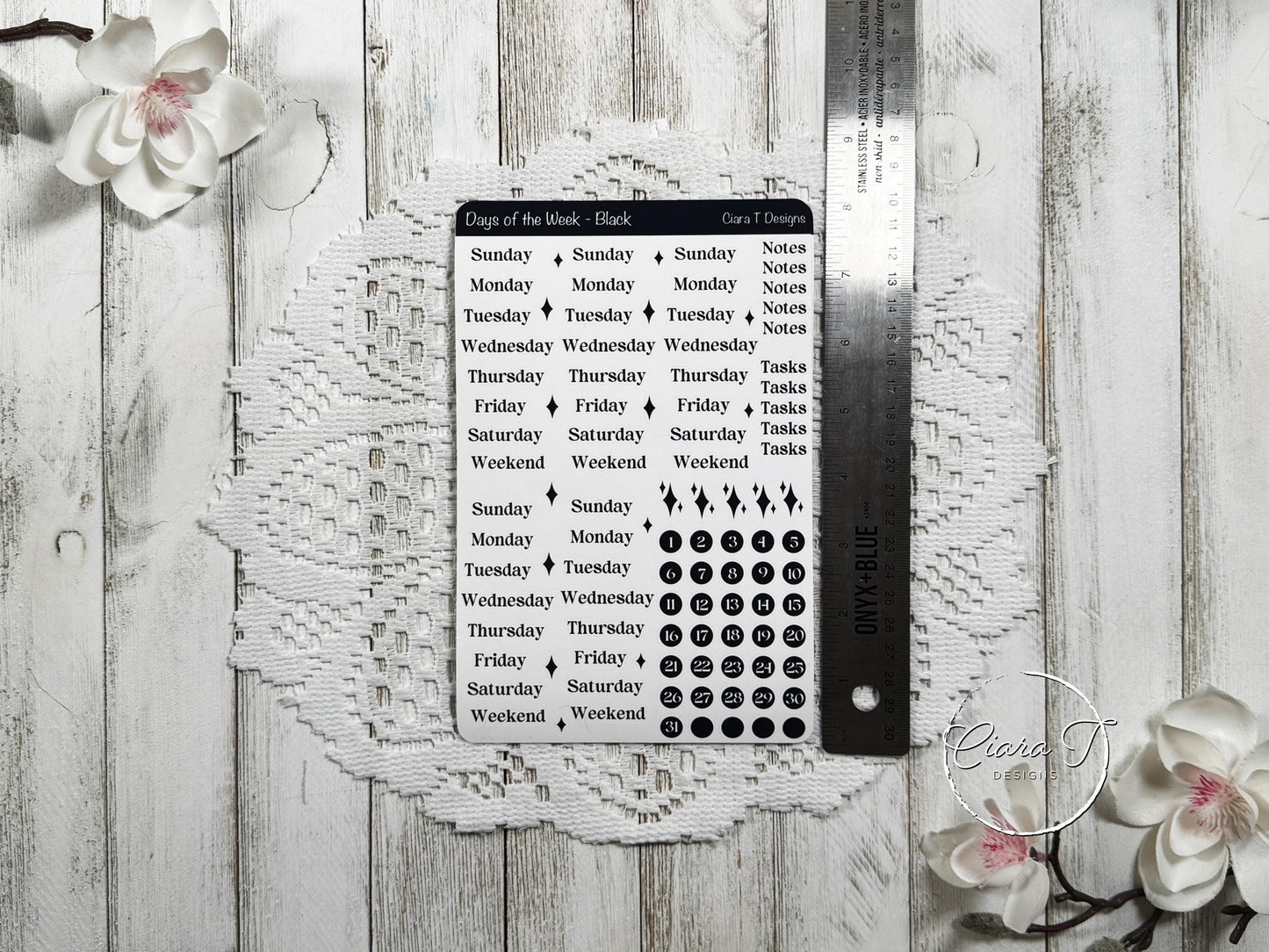 Ombre Rainbow Coloured Days of the Week Serif Sticker Sheet