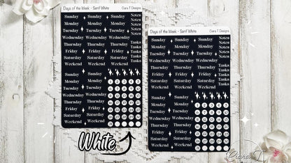 Ombre Rainbow Coloured Days of the Week Serif Sticker Sheet