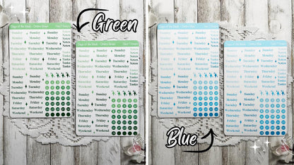 Ombre Rainbow Coloured Days of the Week Serif Sticker Sheet