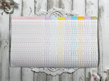 Candy Coloured Small Serif Alphabet Full Sticker Sheet