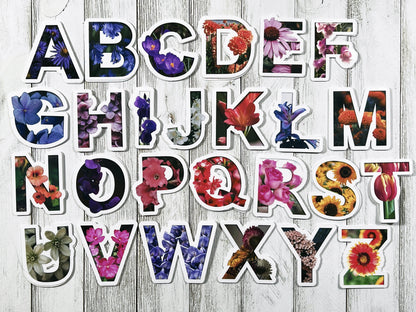 Glossy Floral Monogrammed Alphabet Sticker