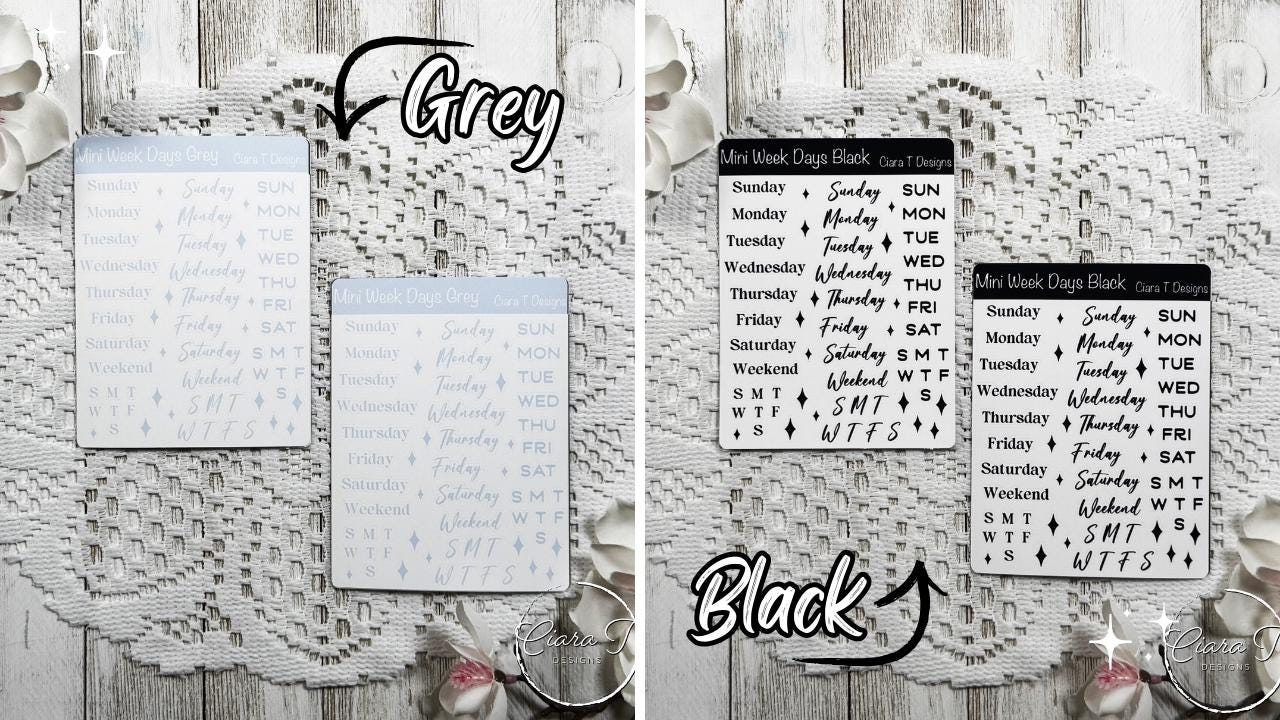 Mini Rainbow Coloured Week Days Sticker Sheet