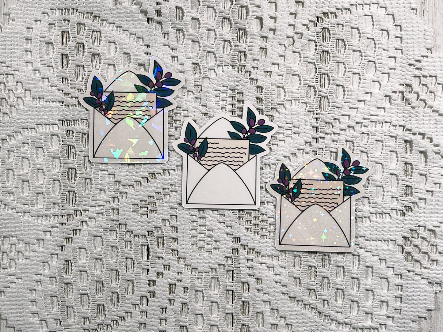 White Floral Envelope Vinyl Sticker