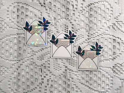 White Floral Envelope Vinyl Sticker