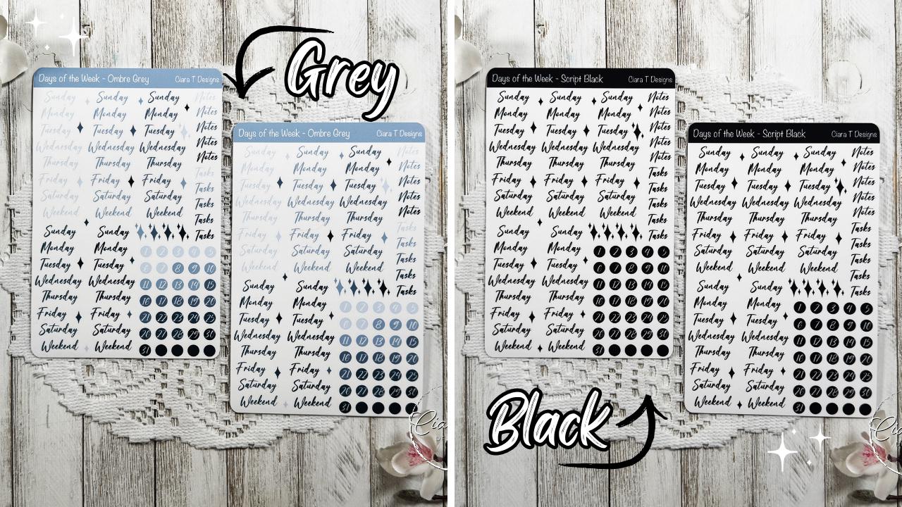 Ombre Rainbow Days of the Week Script Sticker Sheet