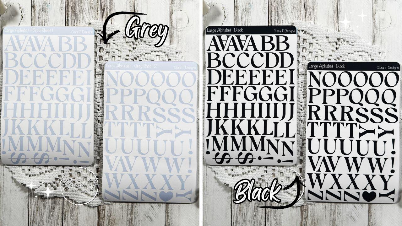 Large Rainbow Coloured Serif Alphabet Sticker Sheet