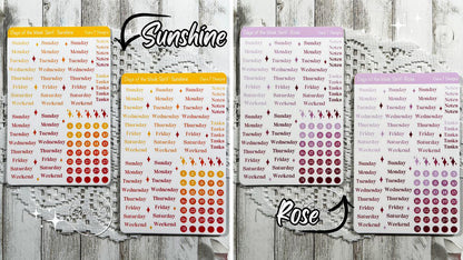Large Ombre Candy Coloured Days of the Week Serif Sticker Sheet