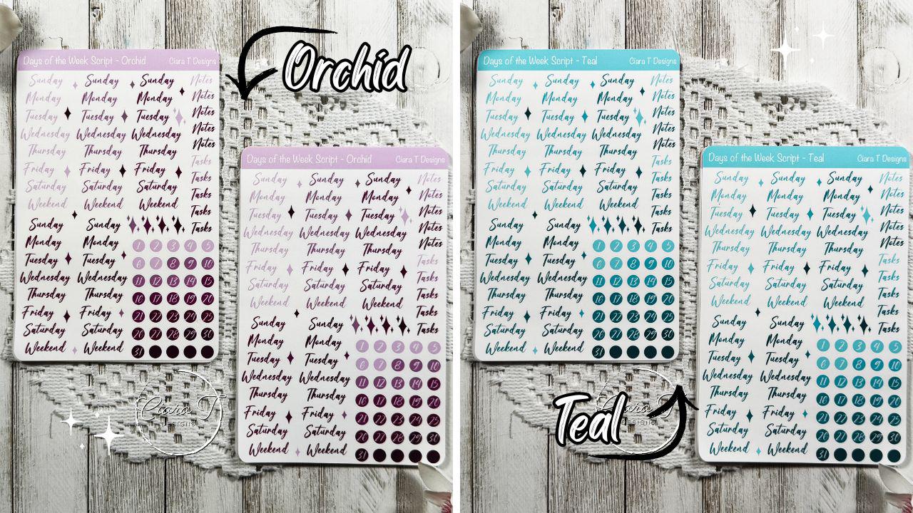 Large Ombre Candy Coloured Days of the Week Script Sticker Sheet