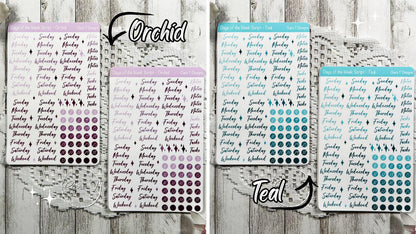 Large Ombre Candy Coloured Days of the Week Script Sticker Sheet