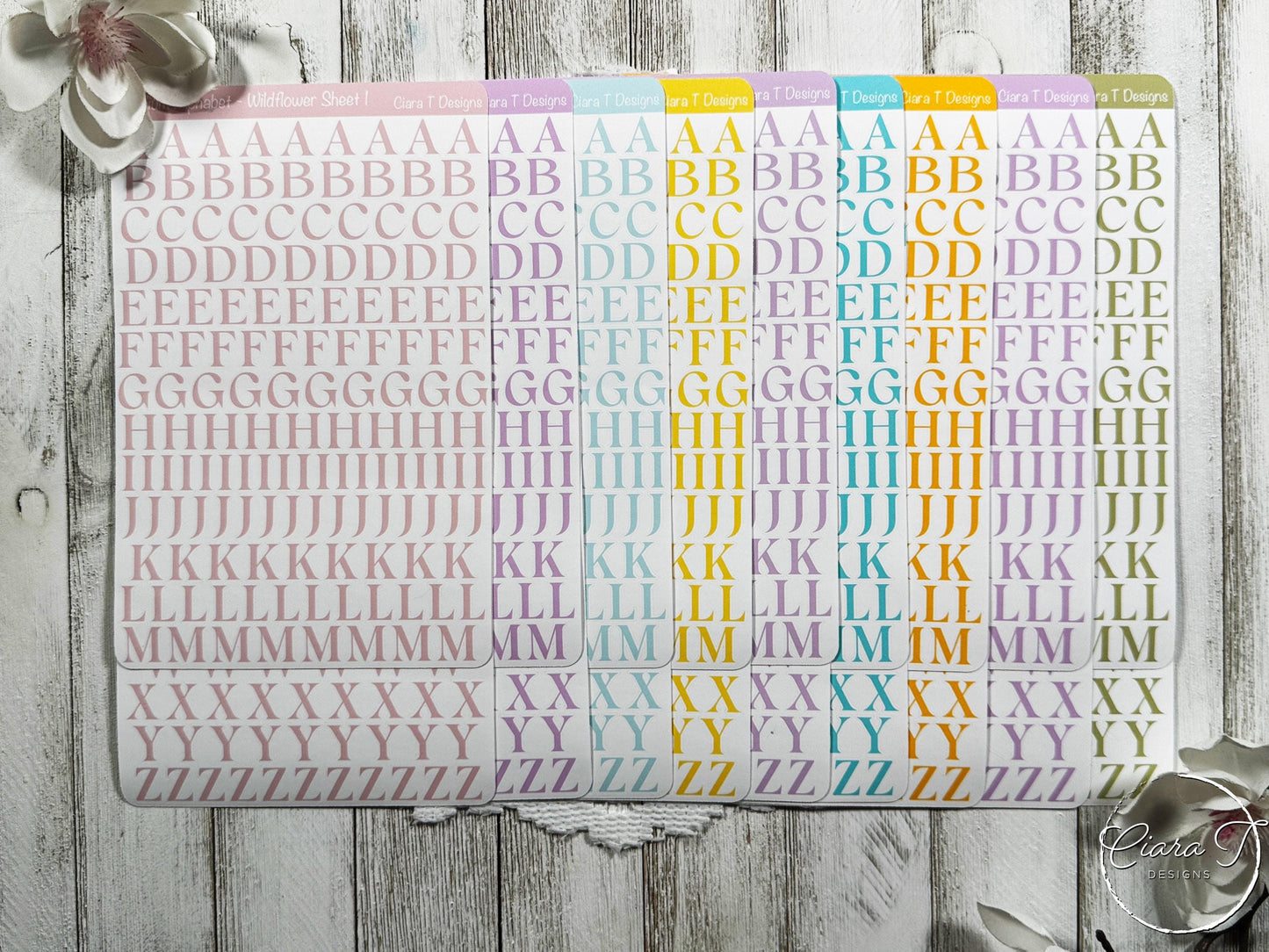 Medium Candy Coloured Serif Alphabet Sticker Sheet