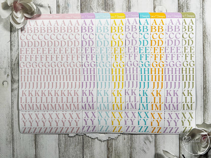 Medium Candy Coloured Serif Alphabet Sticker Sheet