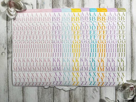 Medium Candy Coloured Serif Alphabet Sticker Sheet