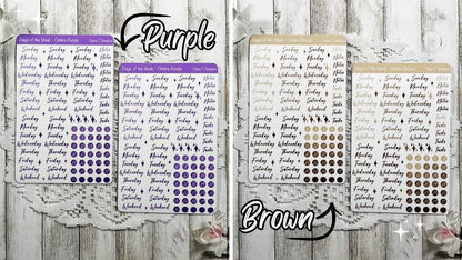 Ombre Rainbow Days of the Week Script Sticker Sheet