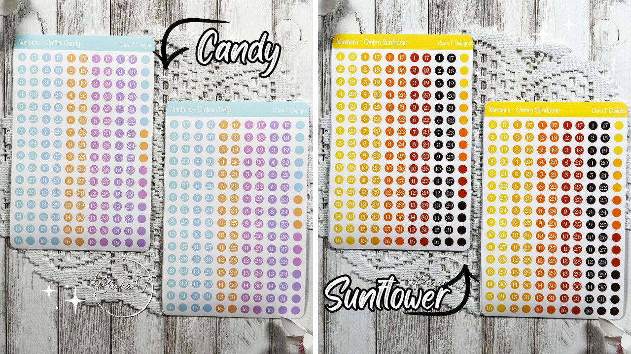 Ombre Candy Coloured Numbers Sticker Sheet