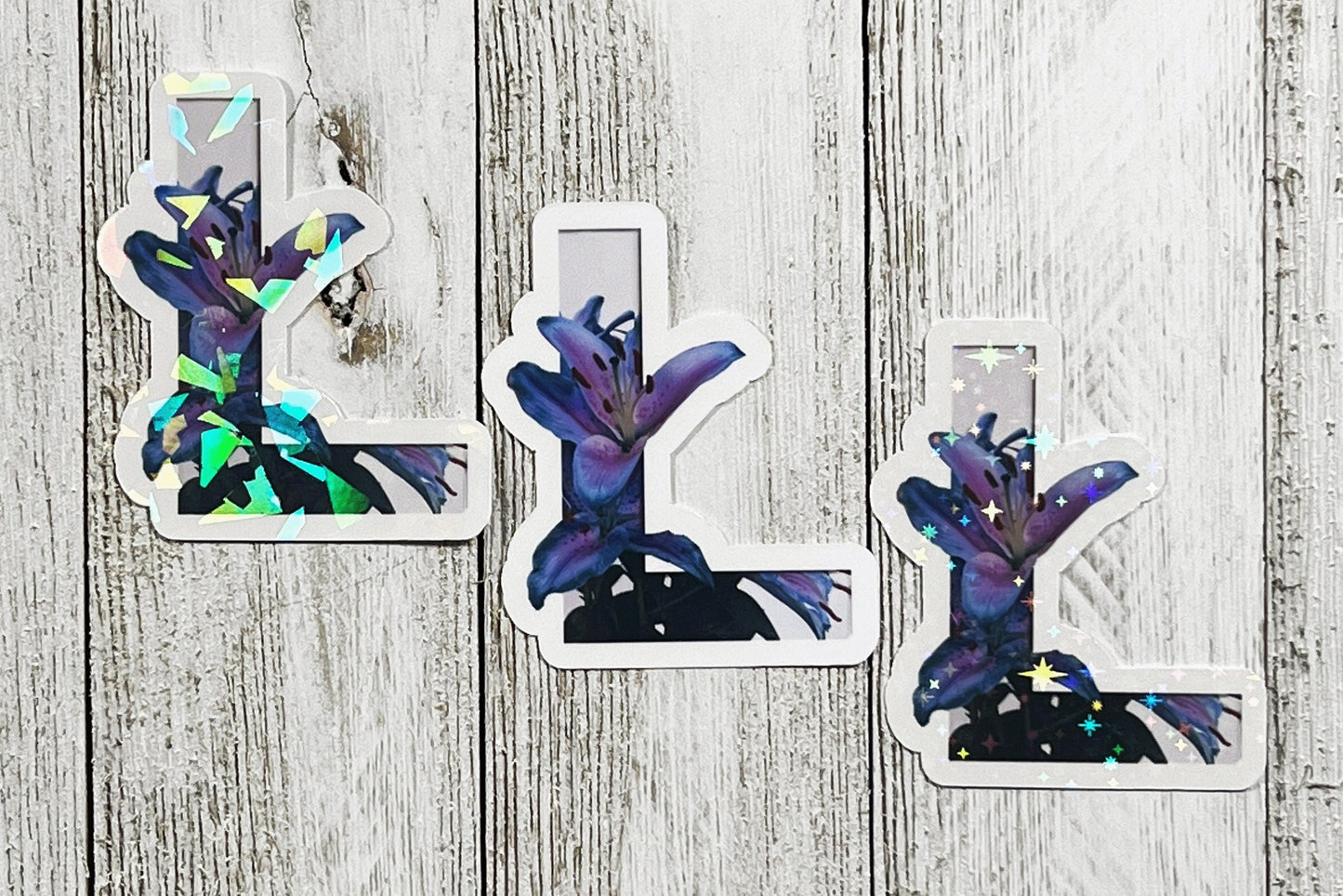Holographic Stars Floral Alphabet Sticker