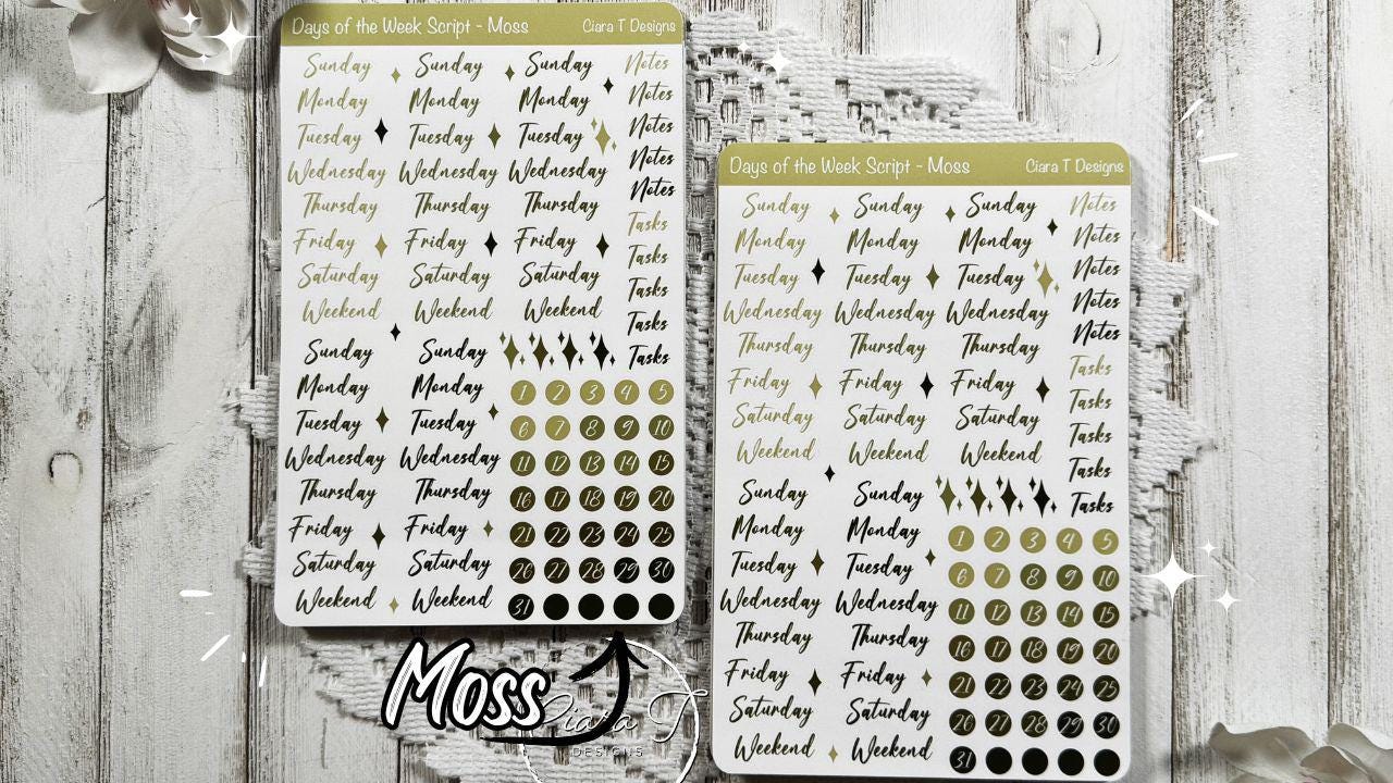 Large Ombre Candy Coloured Days of the Week Script Sticker Sheet