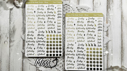 Large Ombre Candy Coloured Days of the Week Script Sticker Sheet