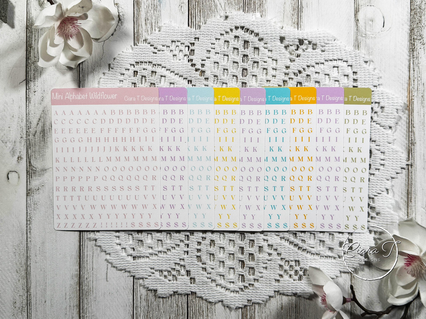 Mini Candy Coloured Serif Alphabet Sticker Sheet
