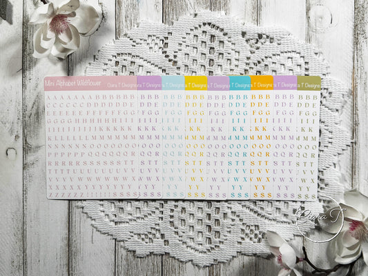 Mini Candy Coloured Serif Alphabet Sticker Sheet