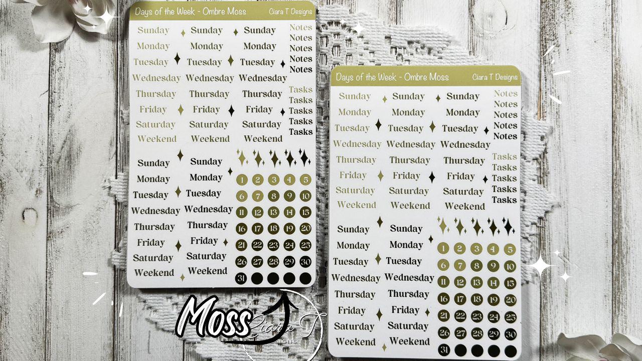 Large Ombre Candy Coloured Days of the Week Serif Sticker Sheet