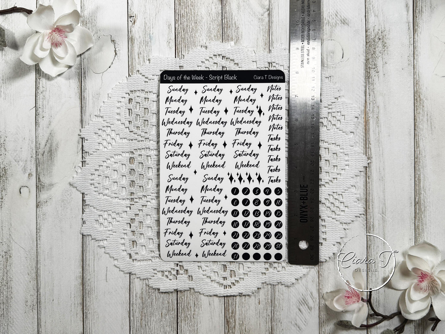 Ombre Rainbow Days of the Week Script Sticker Sheet