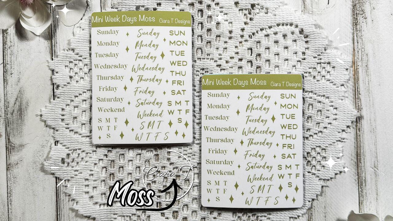 Mini Candy Coloured Week Days Sticker Sheet