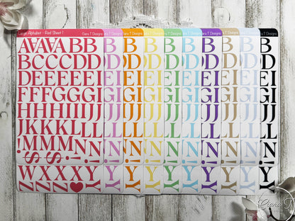Large Rainbow Coloured Serif Alphabet Sticker Sheet