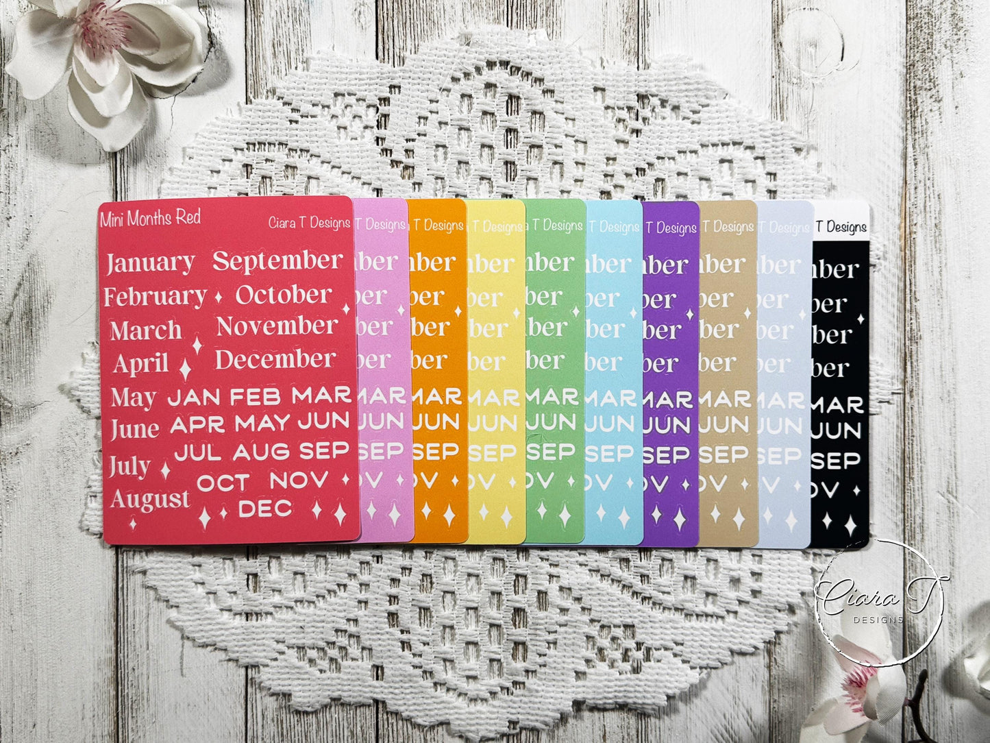 Mini Rainbow Background Months of the Year Sticker Sheet