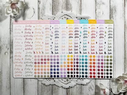 Large Ombre Candy Coloured Days of the Week Script Sticker Sheet