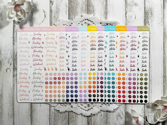 Large Ombre Candy Coloured Days of the Week Script Sticker Sheet