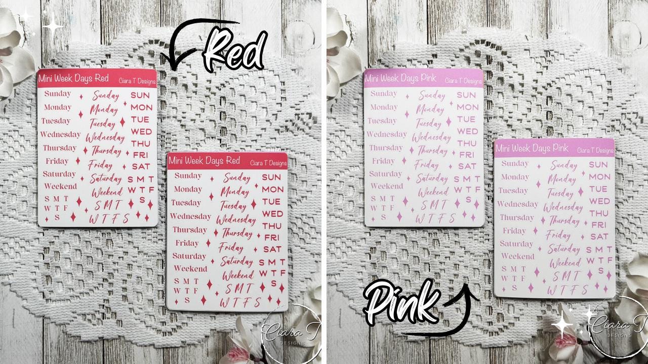 Mini Rainbow Coloured Week Days Sticker Sheet