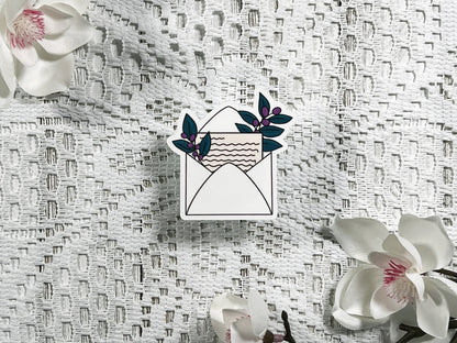 White Floral Envelope Vinyl Sticker