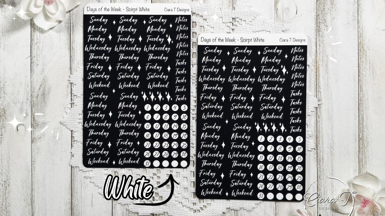 Ombre Rainbow Days of the Week Script Sticker Sheet