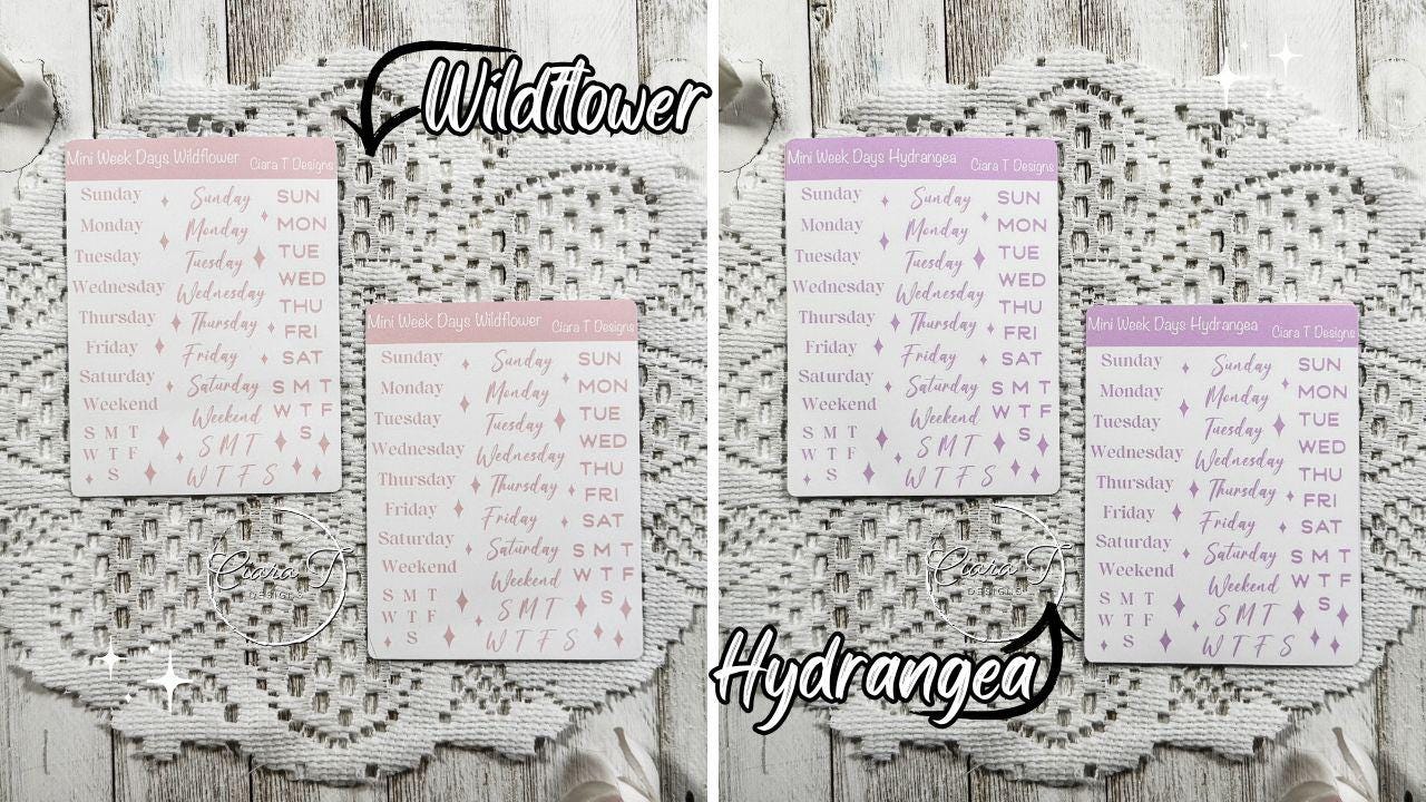 Mini Candy Coloured Week Days Sticker Sheet