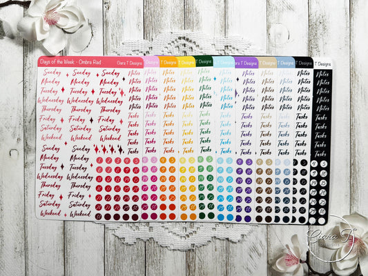 Ombre Rainbow Days of the Week Script Sticker Sheet