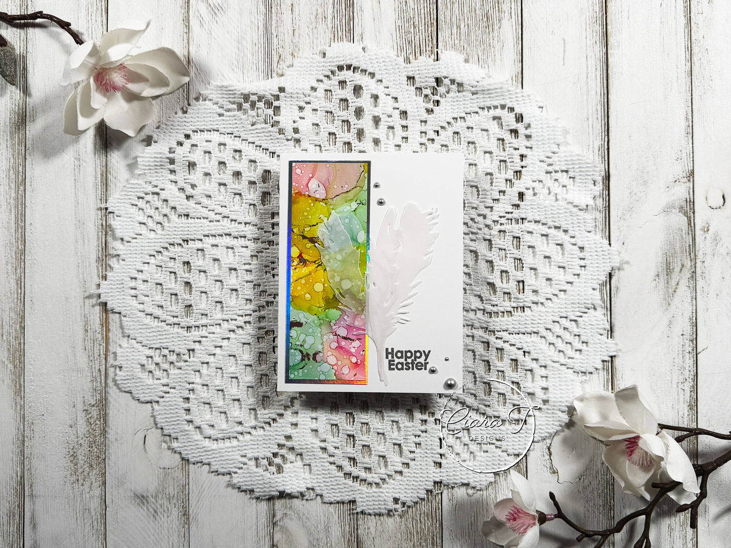 Alcohol Ink Strip Easter Card