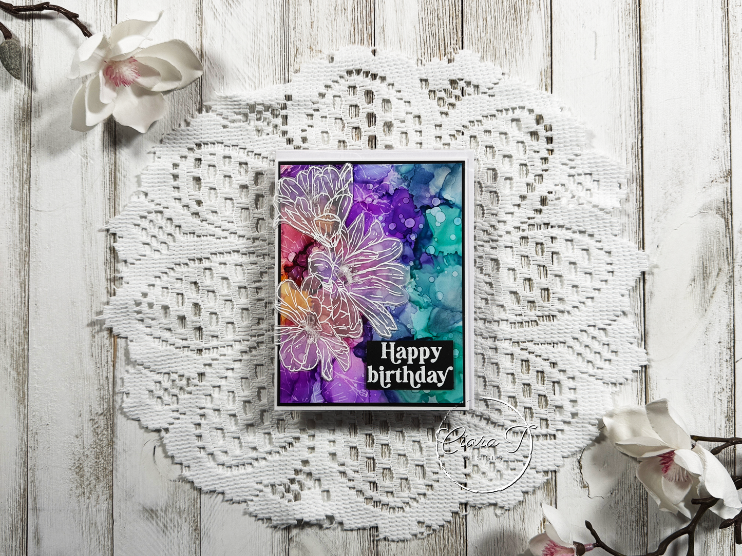 Alcohol Ink & Floral Birthday Card