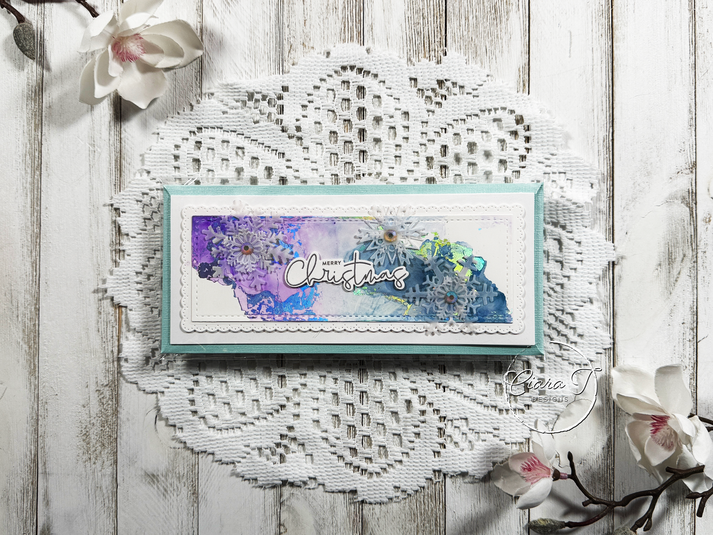 Purple & Blue Alcohol Ink Christmas Slimline Card