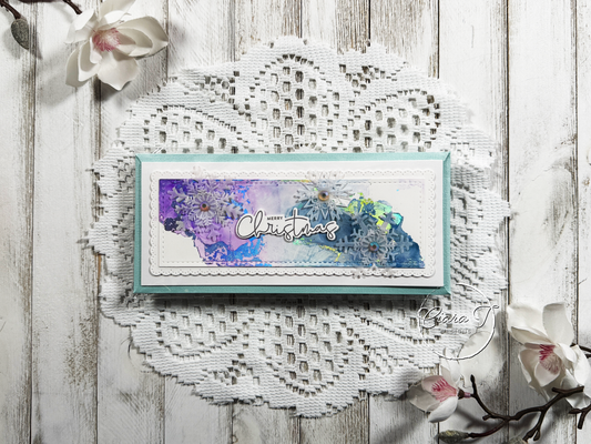 Purple & Blue Alcohol Ink Christmas Slimline Card
