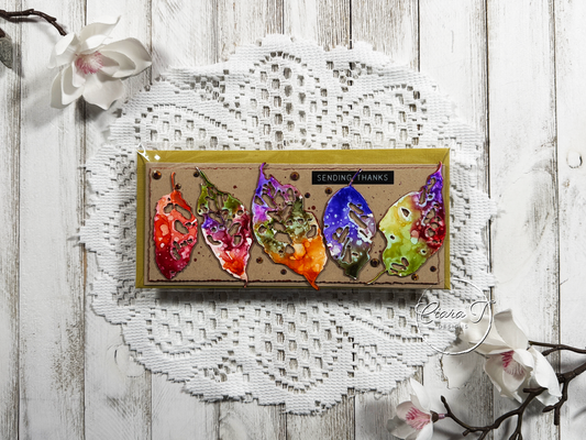 Alcohol Ink Leaves Thank You Slimline Card