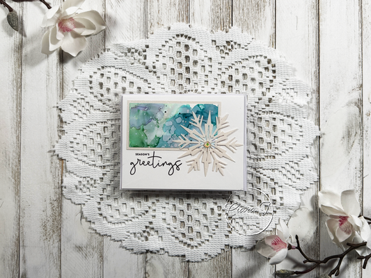 Green Alcohol Ink Strip Christmas Card