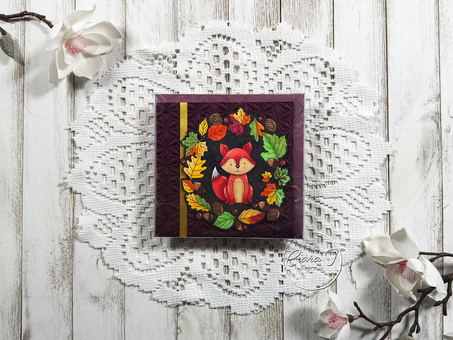 Autumn Fox & Leaves No-Sentiment 5x5 Card