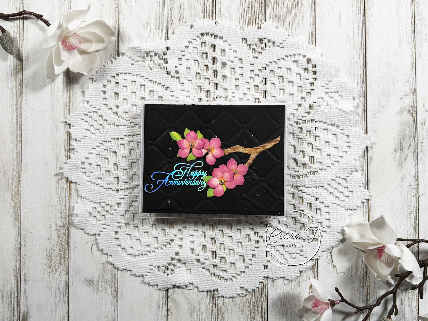 Pink Floral Anniversary Card