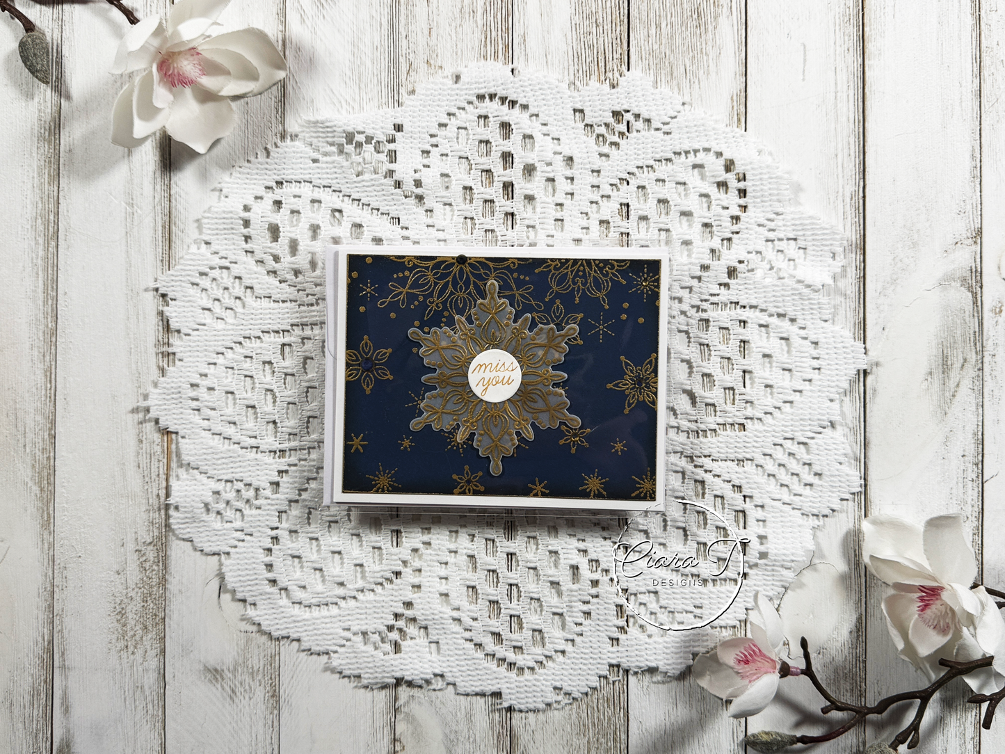 Blue Snowflake Miss you Friendship Card